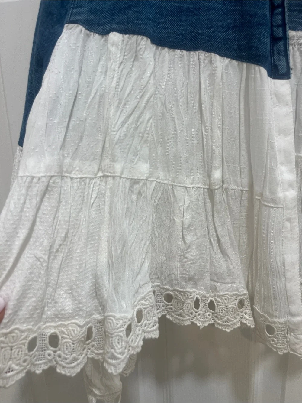 Whitley Croft Denim & Lace Open Jacket - Blue and White - Picture 4 of 4